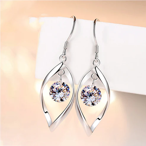 Aretes Largos Plata con Zirconia